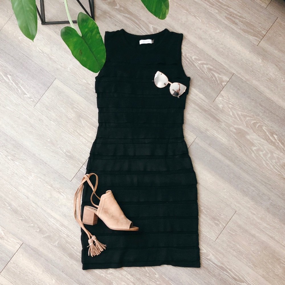 Calvin Klein tiered knit little black dress